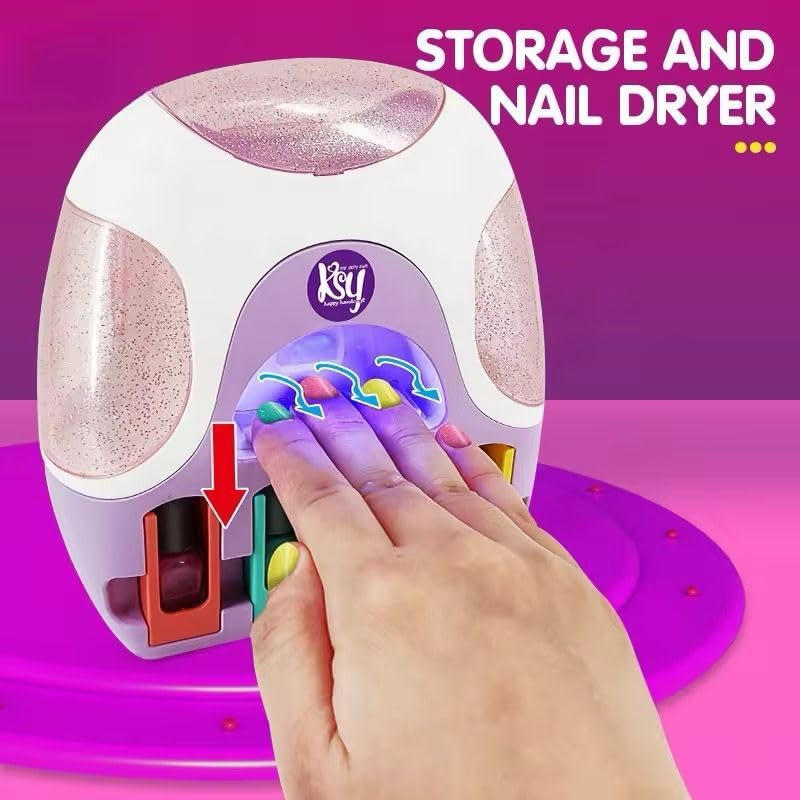 Front view of the Usmile Toys Kids Nail Art Set packaging, highlighting 'City Fashion' and instructions for applying, drying, and taking off nail polish." www.usmile.toys